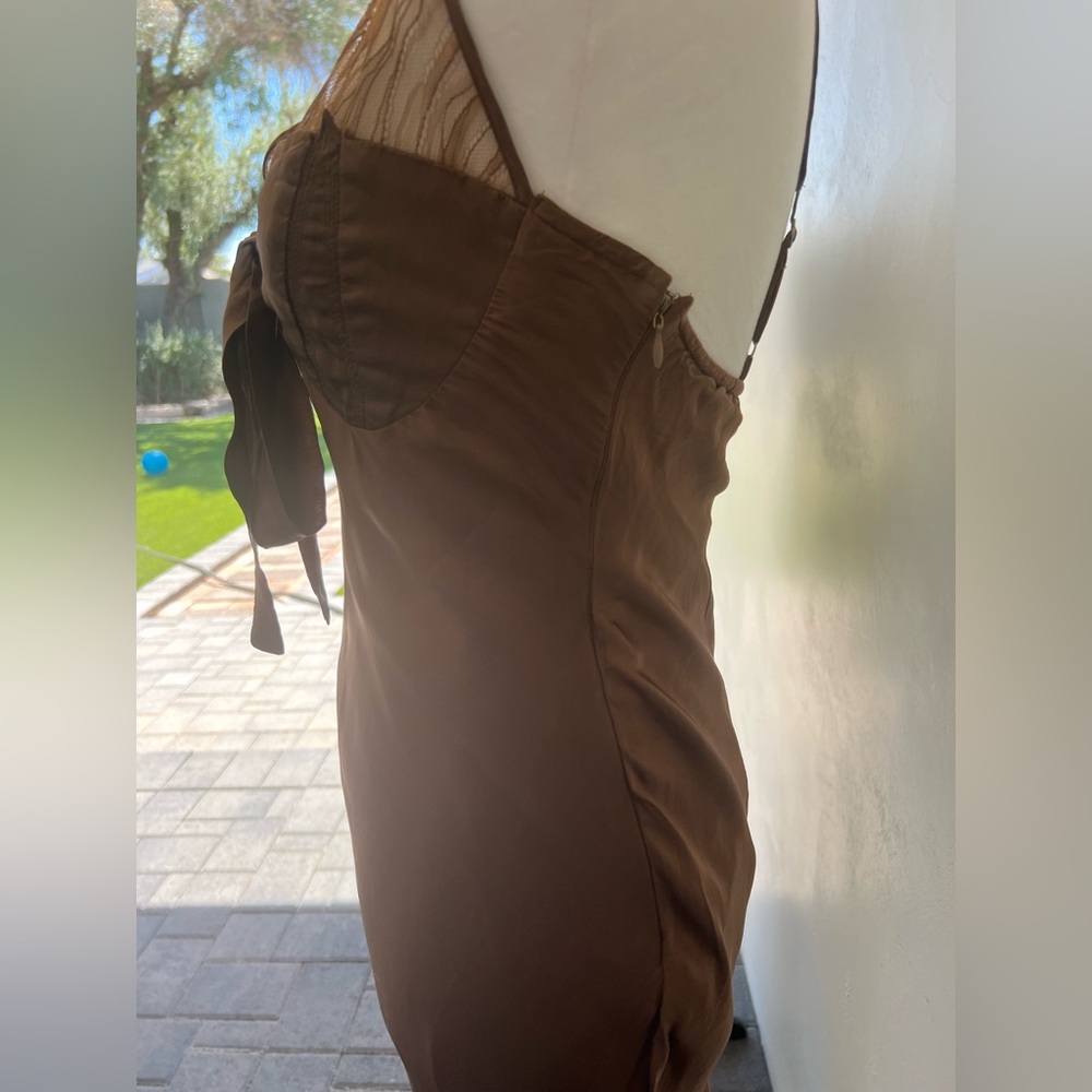 Femme sheer slip midi dress sz S, chocolate brown,  side zip, lined - Picture 7 of 9